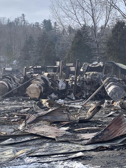 Town of Minden Highway Garage and building destroyed by fire (Photo by Joe Hanefin.)