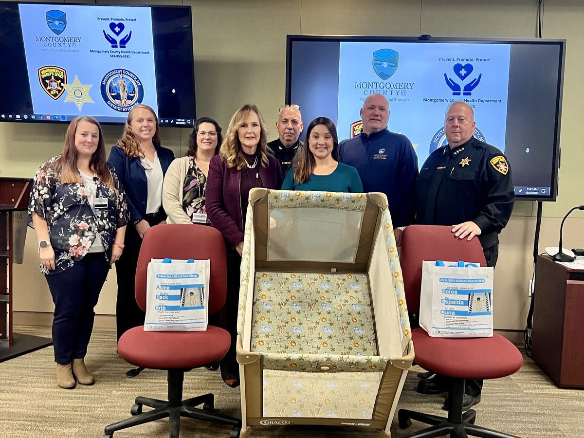 Montgomery County officials pictured Monday during a press conference intended to raise awareness surrounding the importance of following safe sleep measures for infants. October is Safe Sleep Prevention Month.