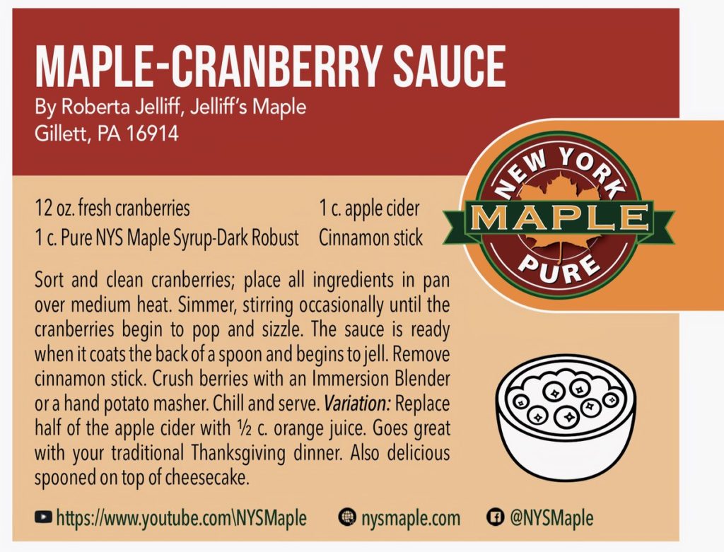 Holiday Meal Prep, Maple Cranberry Sauce by Roberta Jetliff, Graphic by NYS Maple