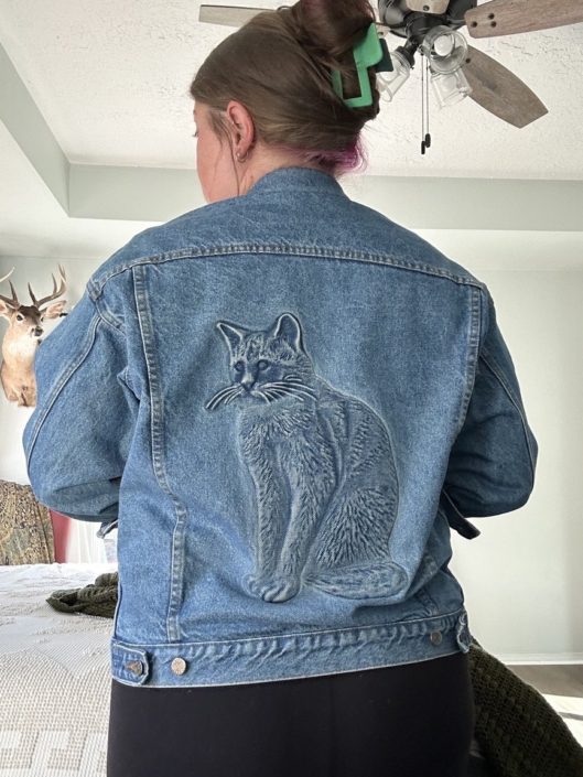 Claire’s jean jacket find at the Mohawk Antiques Mall.