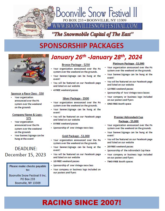 Boonville Snow Festival II 2024 Sponsorship Form, Image from Boonville Snow Festival II Facebook event page.