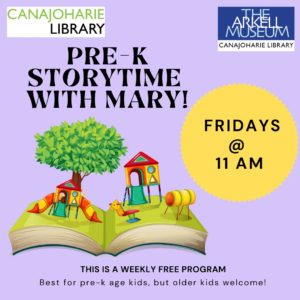 Pre-K Story Time with Mary! Image provided by Arkell Museum and Canajoharie Library.