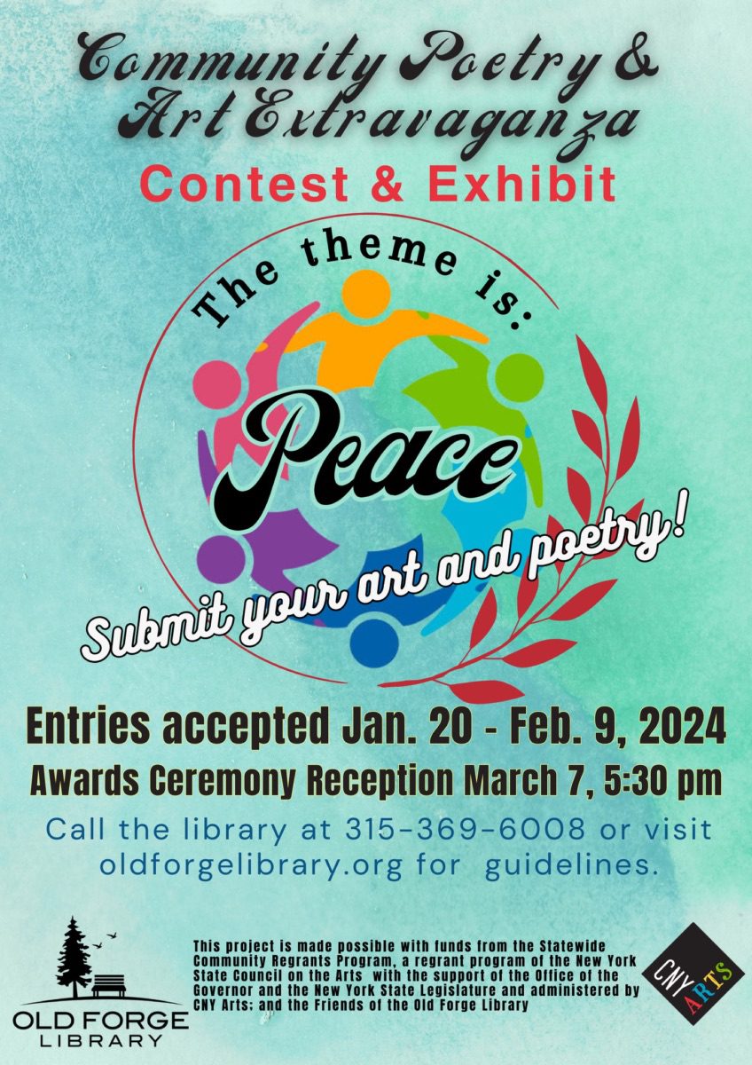 Old Forge Library will once again host an annual favorite, the Community Poetry and Art Extravaganza Contest and Exhibit.