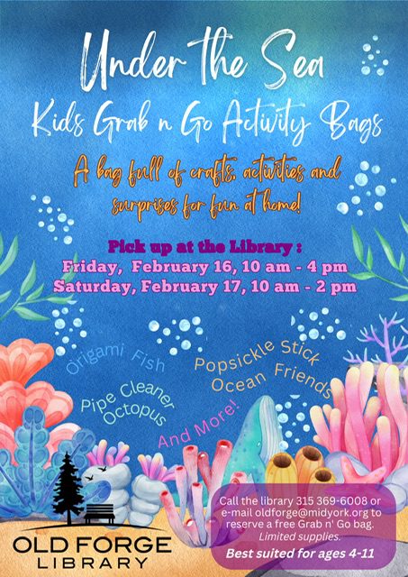 Under the Sea Grab n Go Bags for Kids at the Old Forge Library Presidents Day Weekend