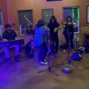 2023, 7 Hamlets Brewing Co. in Rome with the band SpeakerBoxx, performing “Valerie”. Left to right: Dan Pugh, Natalie Figueroa, Chris Perez, and Zainep Abdelaal. Photo provided by Natalie Figueroa.