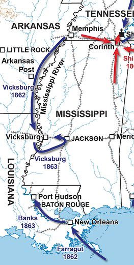Map of the Mississippi River Battles | The Vicksburg Campaign.