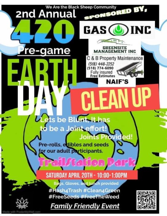 2nd Annual 420 Pre-game Earth Day Clean up at Trail Station Park in Gloversville on Saturday, April 20.