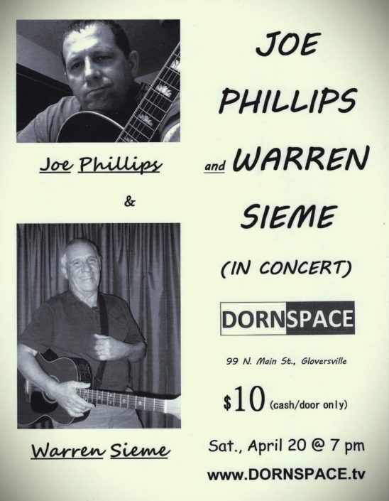 Joe Phillips and Warren Sieme in concert at Dorn Space on Saturday, April 20.