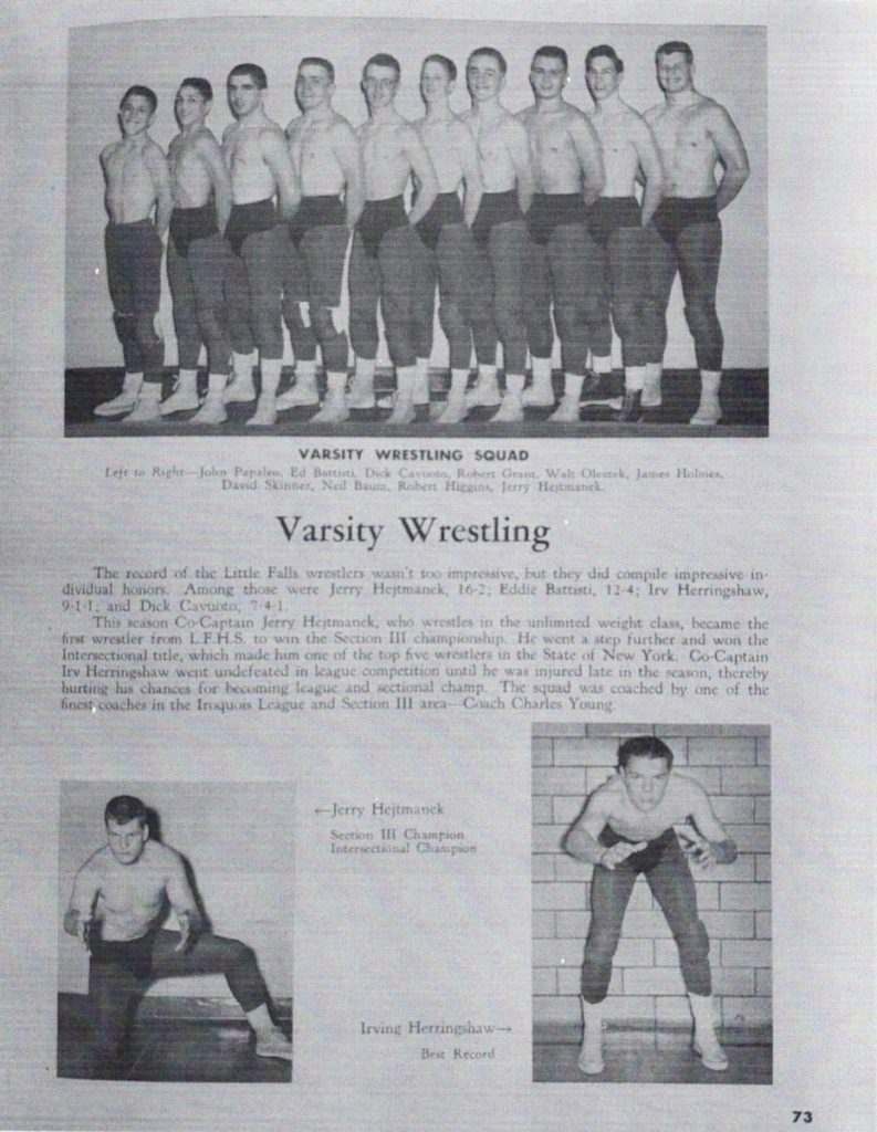 1958 wrestling team with sectional champion Jerry Hejtmanik.
