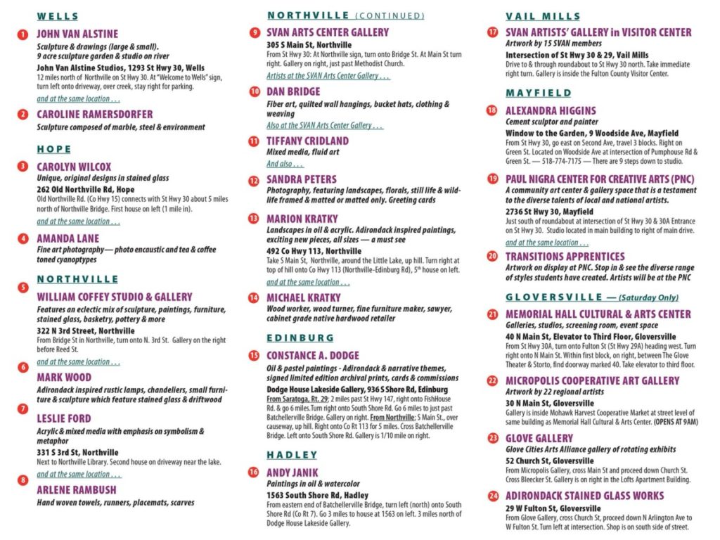 Multiple Gloversville Stops on Sacandaga Valley Arts Network 10th Anniversary of Art Trails