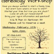 February Genealogy Workshop at the Herkimer County Historical Society
