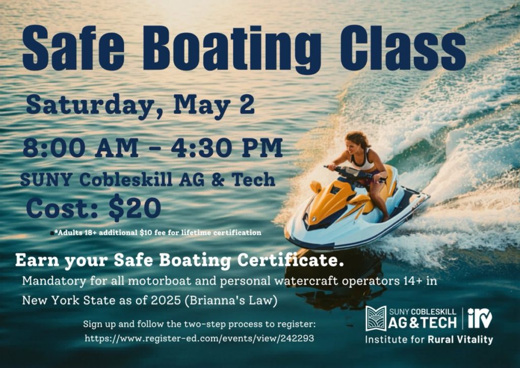 SUNY IRV offers 8-Hour Safe Boating Course SUNY IRV offers 8-Hour Safe Boating Course