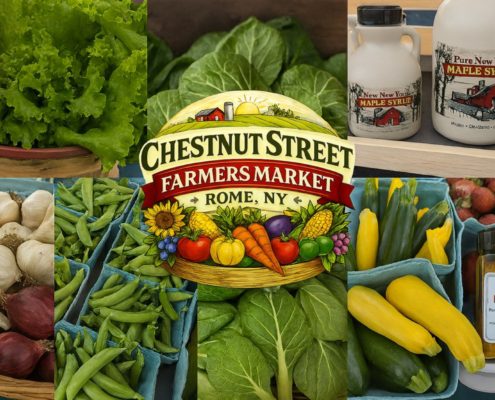 The Chestnut Street Farmers Market begins at 2:00 p.m. on Wednesdays between May 27, until September 30, 2025 at 502 West Chestnut Street, Rome New York.