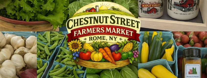 The Chestnut Street Farmers Market begins at 2:00 p.m. on Wednesdays between May 27, until September 30, 2025 at 502 West Chestnut Street, Rome New York.
