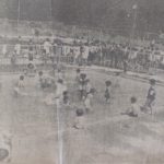 OPENING AFTERNOON CROWD taxed tacilities at the new Little Falls Francis S. Skinner Municipal Pool. In foreground is fenced off area for small children, with shallow water. Swimming area for older persons is considerably larger and diving area is at right.