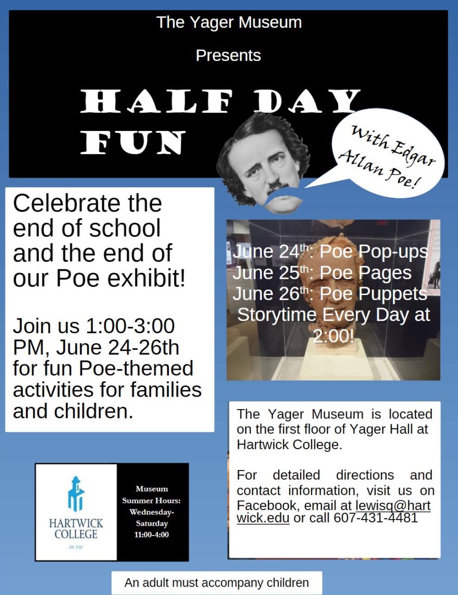 Hartwick College Community Event: Summer Fun at the Yager Museum to Feature Poe and Programs for Kids