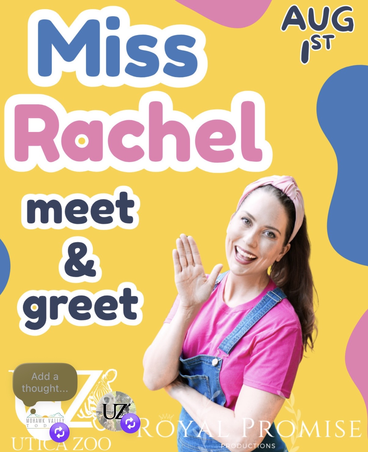 Your favorite blue pup pal at Utica Zoo this Saturday with MISS RACHEL!